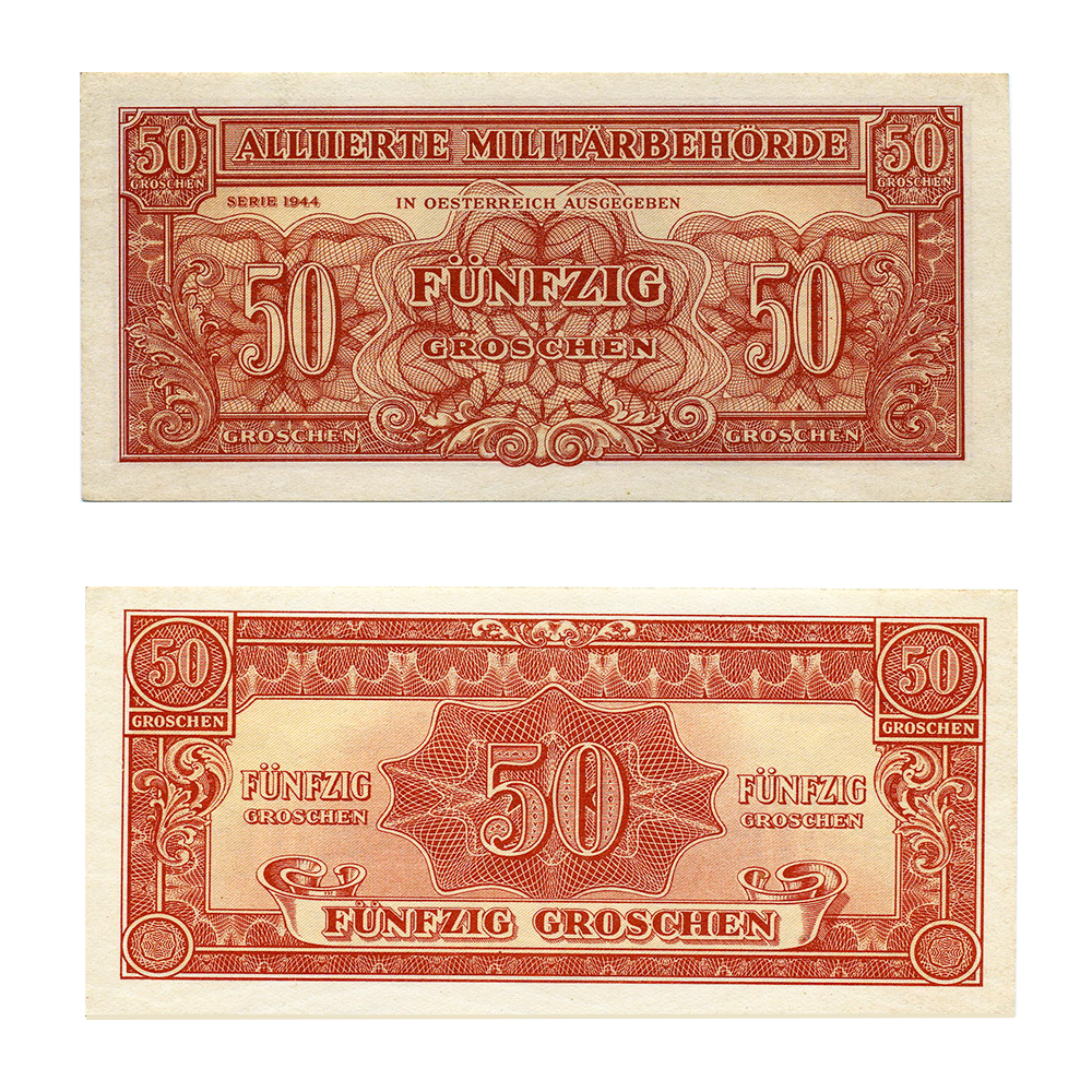 2 Banknoten Alliierte Militärbehörde "50 Groschen"